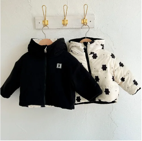 Autumn Winter Korean Version Baby Jacket Girls Double-Sided down Coat White Duck down Short Jacket for Kids