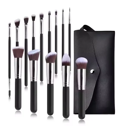 IMAN  Professional Free Samples Promotional Black White Pink Beauty Black 14Pcs Eye Shadow Flat Cosmetic Makeup Brushes Set