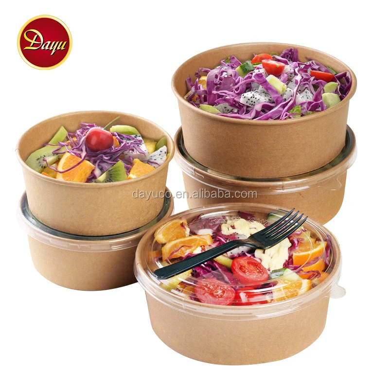 Kraft paper soup cup tub bowl with lid take away paper food packaging boxes