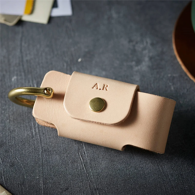 High quality simple design men key holder organizer real leather case with solid brass