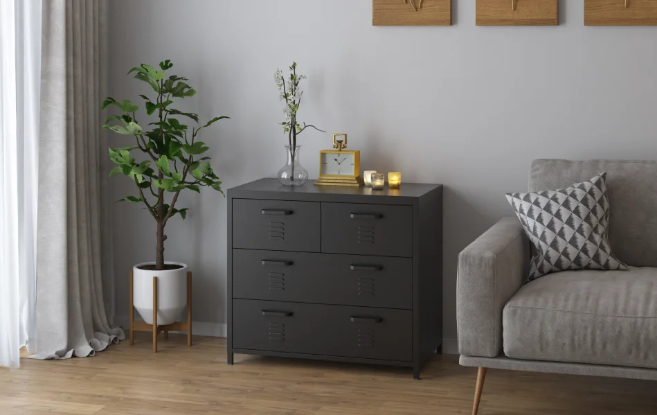 Bedroom 4 drawer steel wardrobe in european style metal cabinets new design