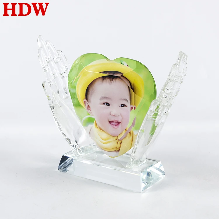 wholesale Good quality custom baby heart hand shape blank mini picture crystal glass photo frame for Family decoration