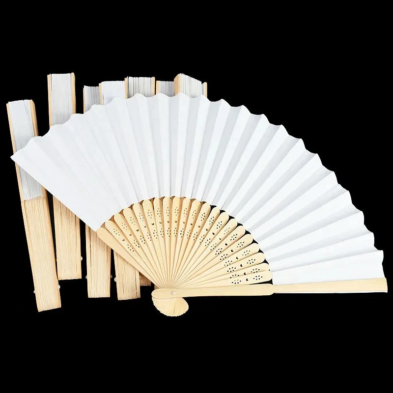 wholesale blank White Foldable Paper Fan Portable Chinese Bamboo Fan Wedding Gifts For Guest Birthday Party Decoration