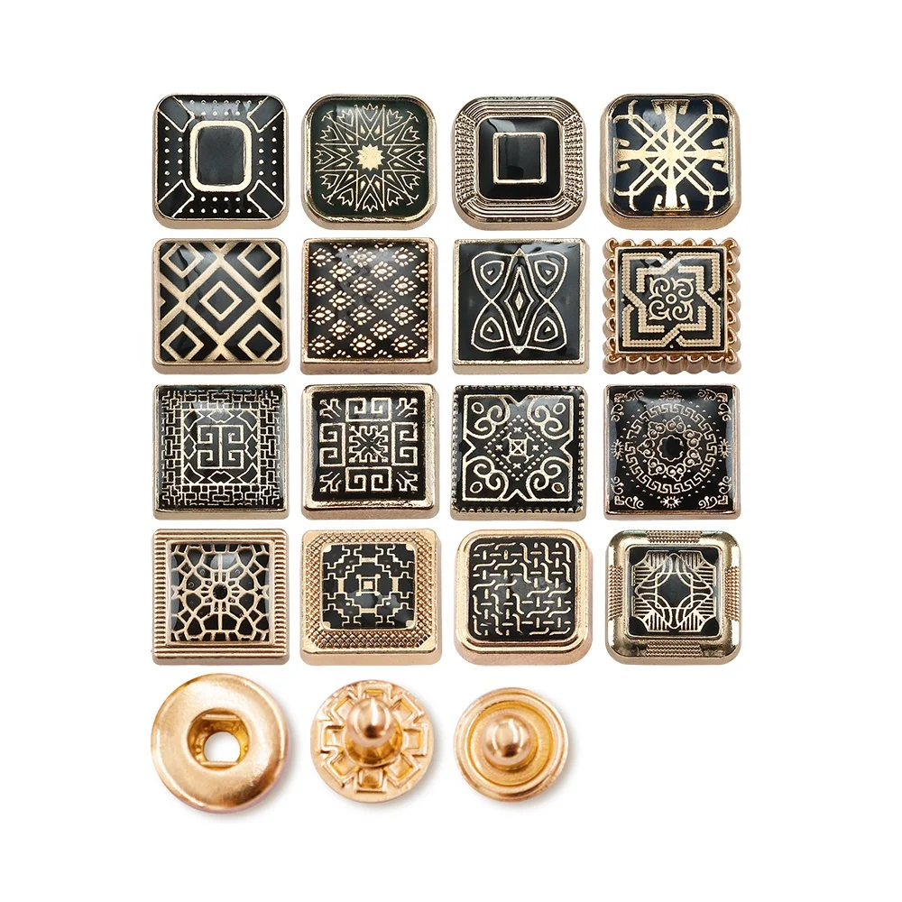 Jinyi Button Factory Shirt Square 12mm Metal 4 Part Button Press Custom Logo Zinc Alloy Snap Fastener Thobe Buttons for Clothing