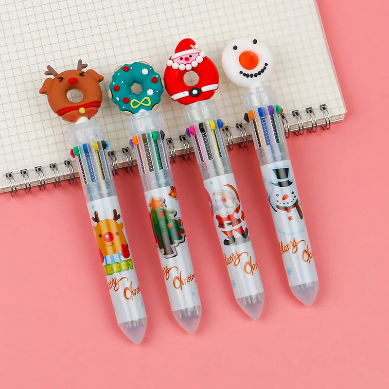2022 Christmas Stationery Christmas Ten color Student Stationery Wholesale Cartoon Multi color Pen Lovely Elk Ball Pen