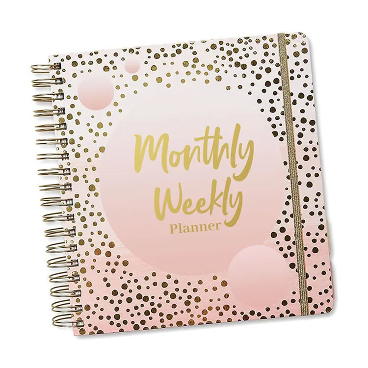 Custom 2024 Annual Monthly Weekly Planners Monthly Tabs Spiral Planner with Gold Logo