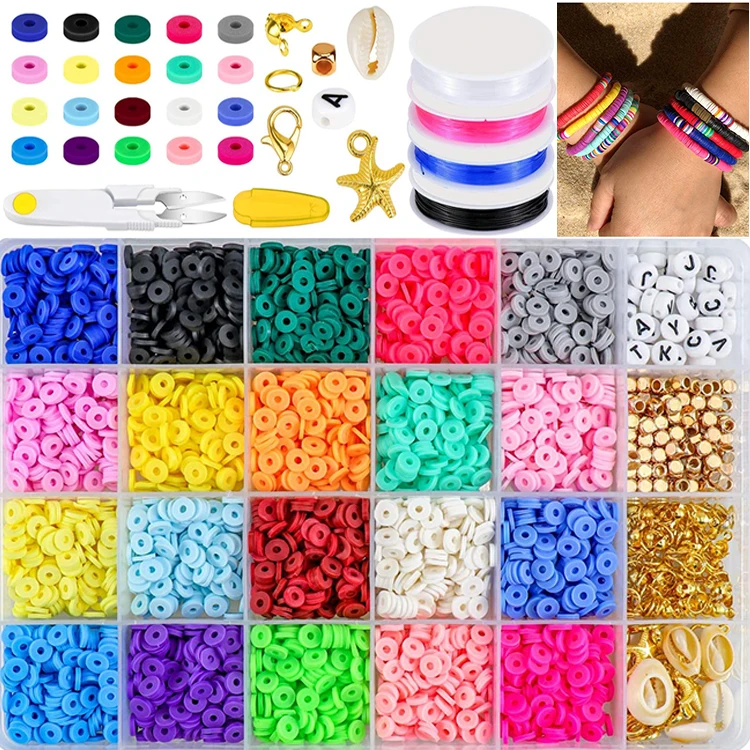 China Manufacture Spacer Beads 6mm 20 Colors Flat Round Polymer Clay Beads Set For Jewelry Making Bracelet
