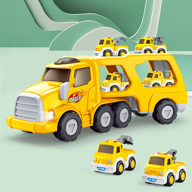 Amazon Top Seller Plastic Inertia Car Play Set Double Deck carrier  Engineering Tractor truck With Sound And Light