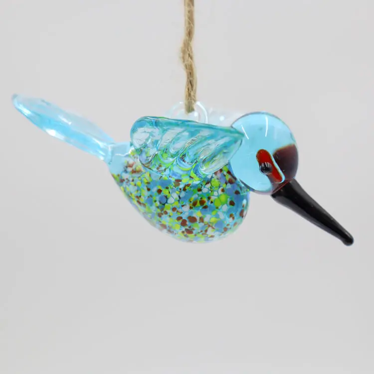 Hand Blown Murano Lampwork Fusing Glass Craft Home Decoration Hanging Hummingbird Bird Figurines Ornament Hook for Interior