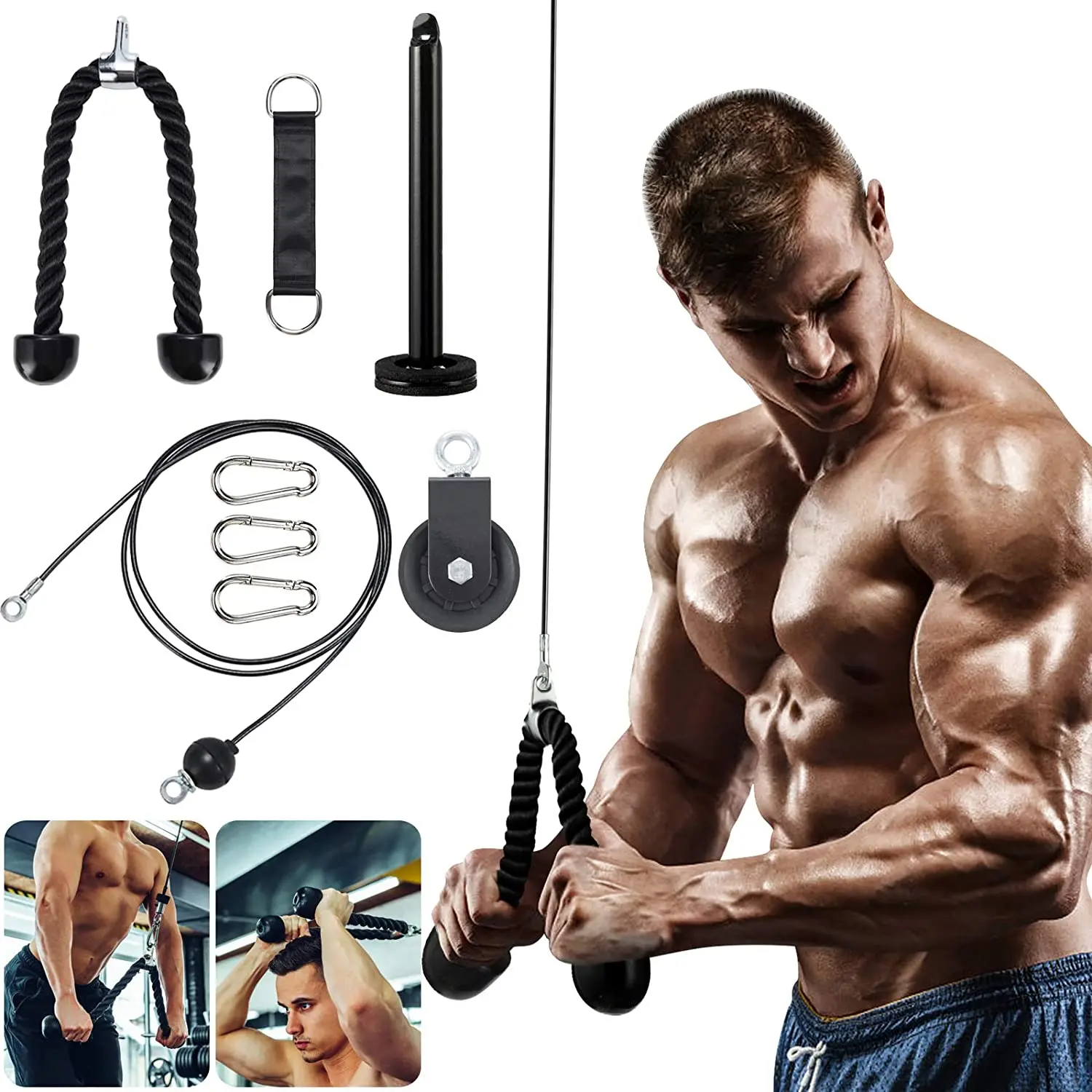 High Quality Pulley System Gym Equipment for Exercise Body LAT and Tricep Rope New Upgraded Cable Pulley System Fitness