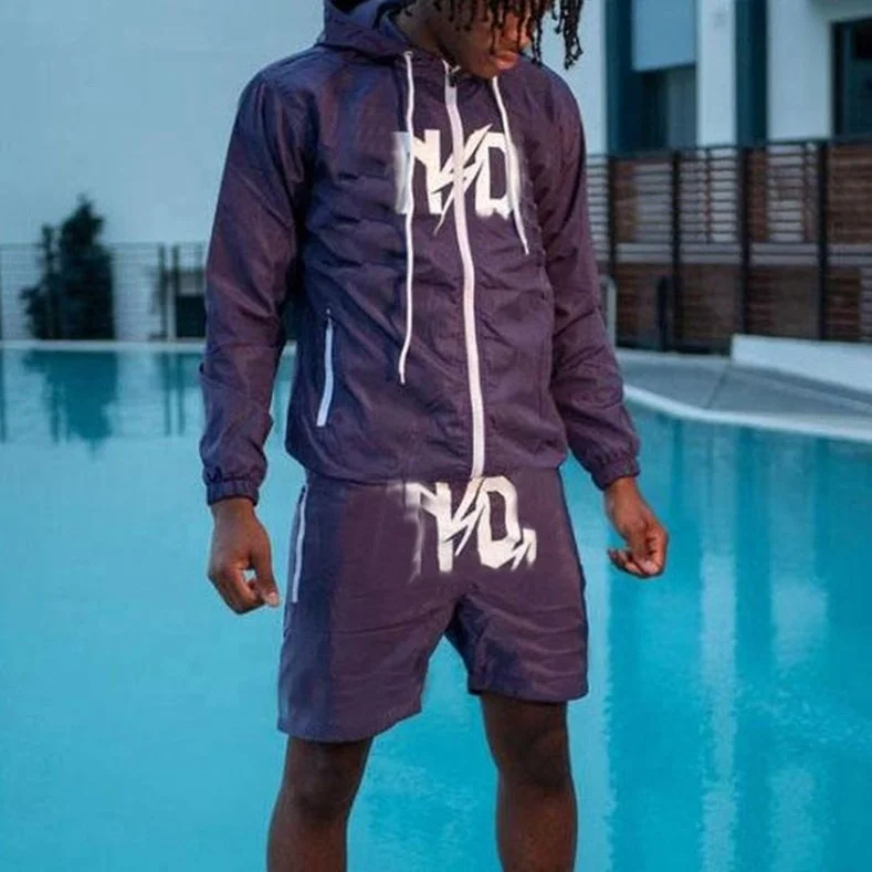 Summer Men Custom Printed Trapstar Sublimation Short Set 2 Piece Unisex Nylon Wind Breaker Windbreaker Tracksuit With Short