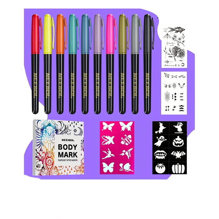 Non Toxic Temporary Tattoo Pens with Stencil on Skin and Body Markers