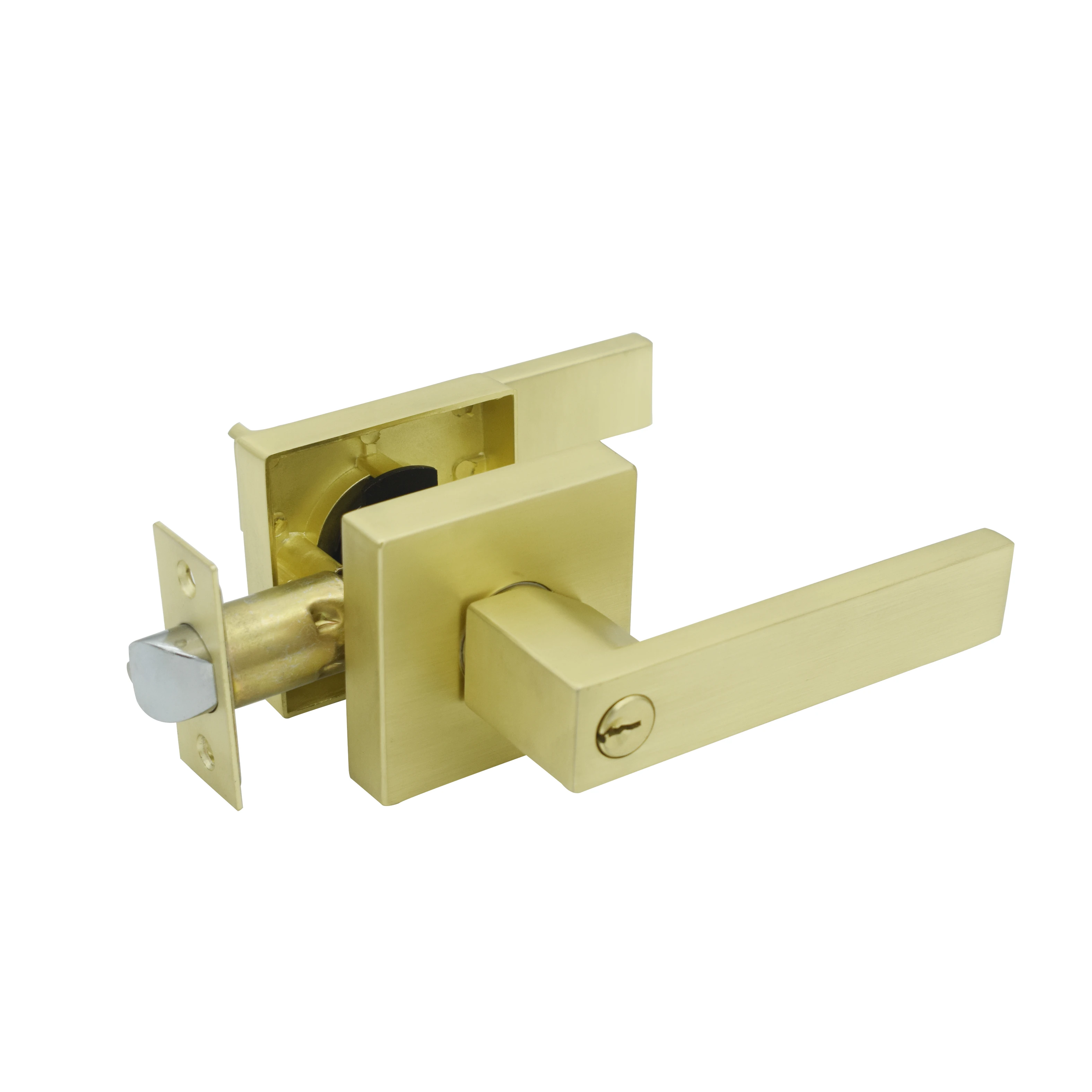 Keyed Entry Lever Lock for Exterior Door and Front Door Heavy Duty Lever Door Lock Handle Satin Brass Finish
