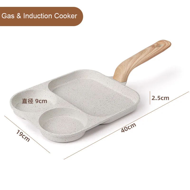 New Product 3 grid  Induction Cooker And Gas Stove Use Omelette Egg Pan Non-Stick Breakfast Frying Pan