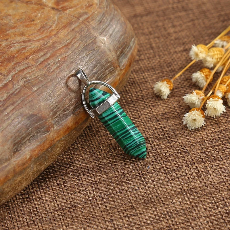 Hexagonal Chakra Pendant Bullet Crystal Pendant Gem Pointed Quartz Stone Pendant with Storage Bag