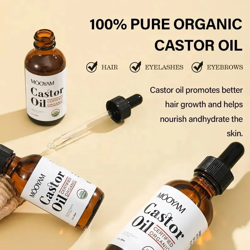 Organic Castor Oil Natural Organic Cold Pressed Unrefined Castor Oil For Eyelashes Eyebrow Skin Care Hair Care