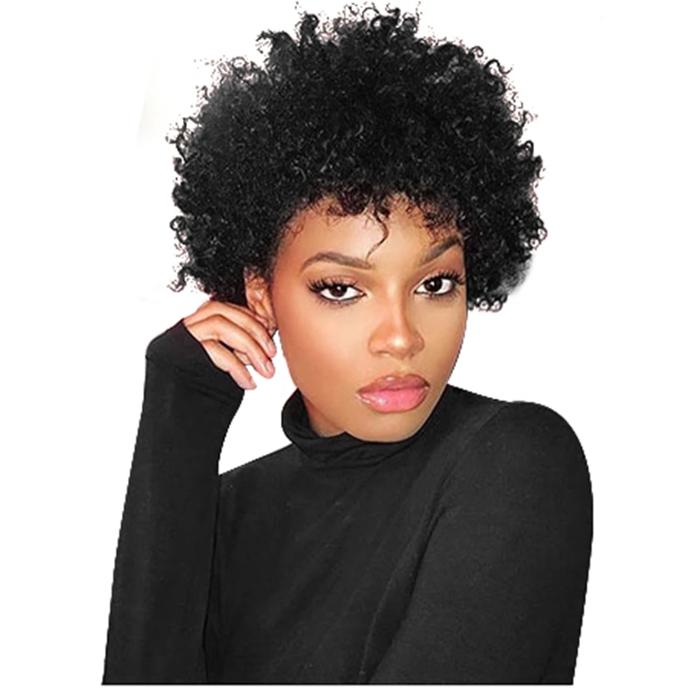Kbeth Human Hair Wig For Femme 2021 Fashion 16 Inch Afro Kinly Curly Super Chic Glamorous Premium and Realistic Appearance Wig