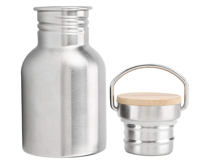 Hot sale customized branded logo sport drink bottle  single wall stainless steel water bottle with bamboo lid