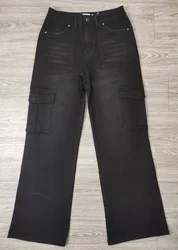Custom OEM Manufacturer Deep Pocket High Waist Black Baggy Denim Ladies Long Parachute Cargo Pant For Women Jeans Trousers
