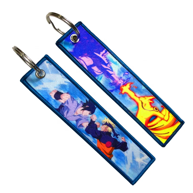 YUEWEN Personalized Kawaii Woven Fabric Keychains Gift Custom Logo Keyring Embroidery Anime Keychain Japanese Key
