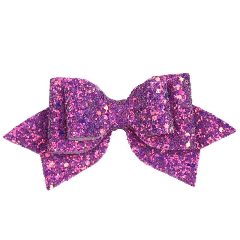
5Inch Hair Barrette Girls Big Leather Multi Color Glitter Sequined Hair Bow With Clip 