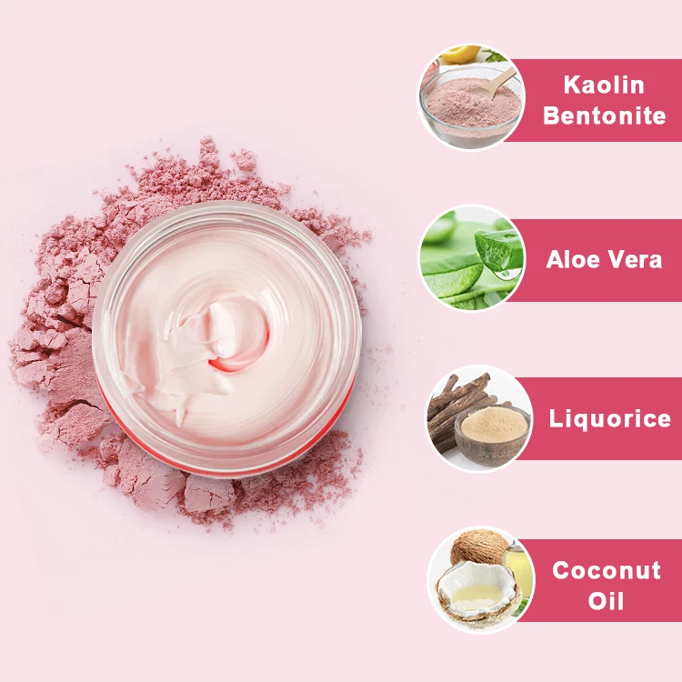 Deep Pore Skin Cleansing pink clay mask private label Purifying Brightening vegan with vitamin c clay mask