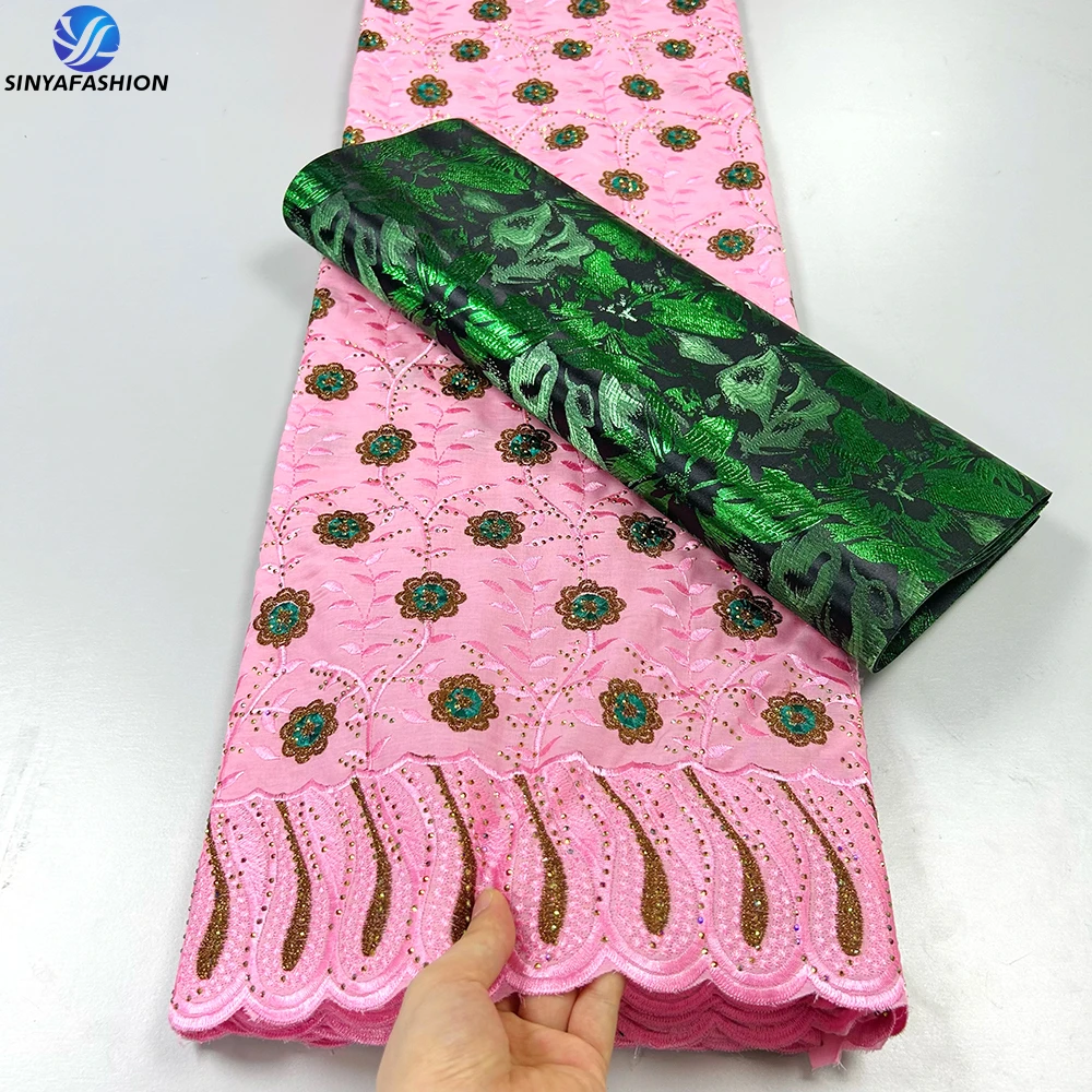 Beautiful Ladies Cotton Embroidery Lace Fabric With Drill Hot Sale Nigerian Swiss Voile Lace Fabric With Sego Matching Set