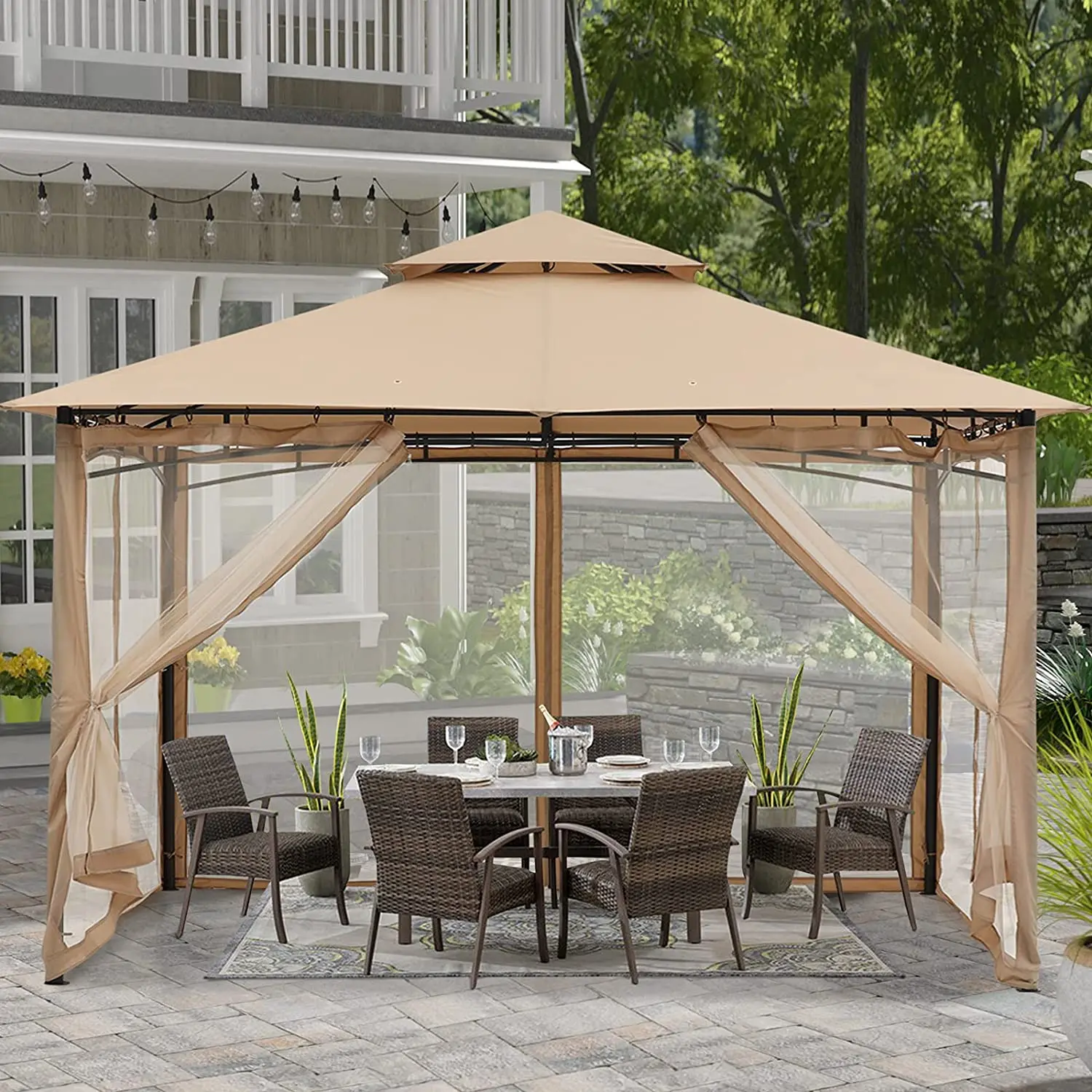 DELUXE 3*3M Outdoor patio tent hard top Heavy-duty steel construction Shade Canopy gazebo