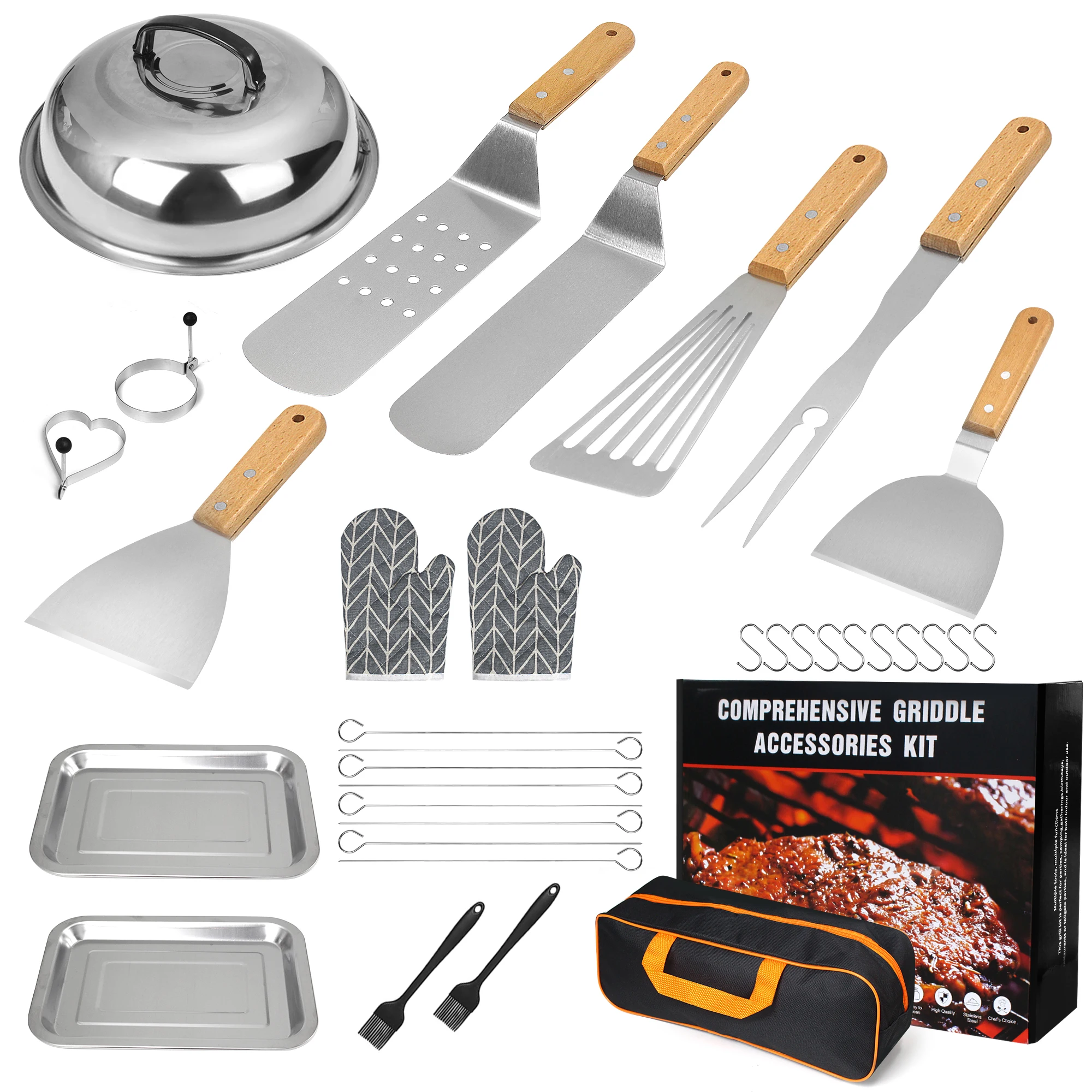 Hot Sale Stainless Steel Outdoor Barbecue Tools Set Teppanyaki Spatula BBQ Grilling Tools Camping Kitchen Tools Set
