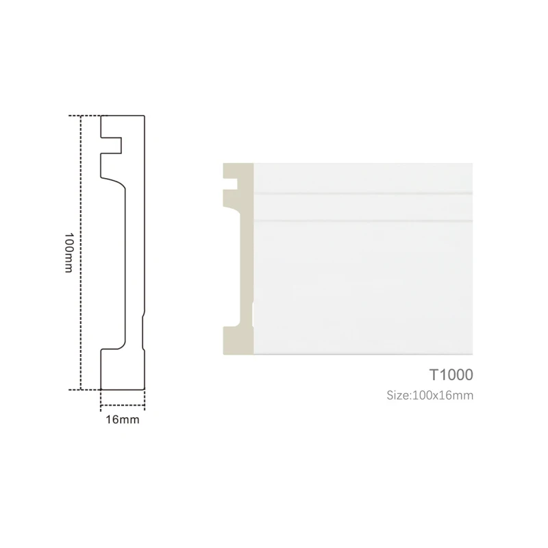 Yiwu 60mm 80mm 100mm 120mm PS plastic Flat Wall Edge Skirting Base Board Profile Tile Trim Protector Baseboard