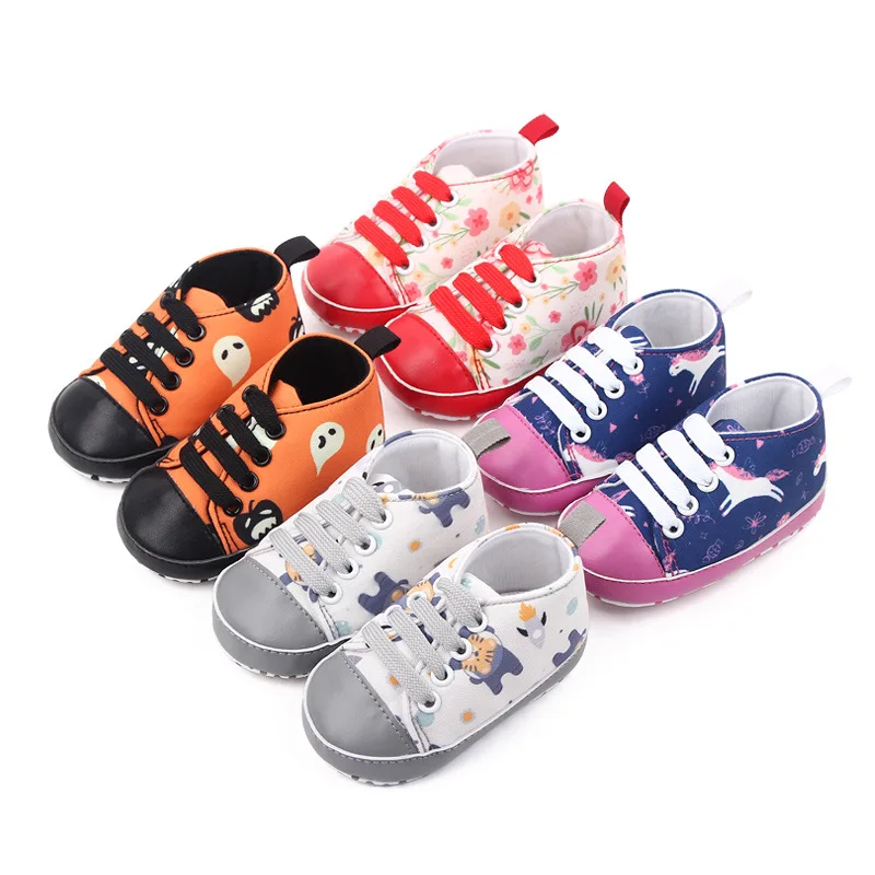 New baby shoes color cartoon baby canvas shoes soft soled walking shoes