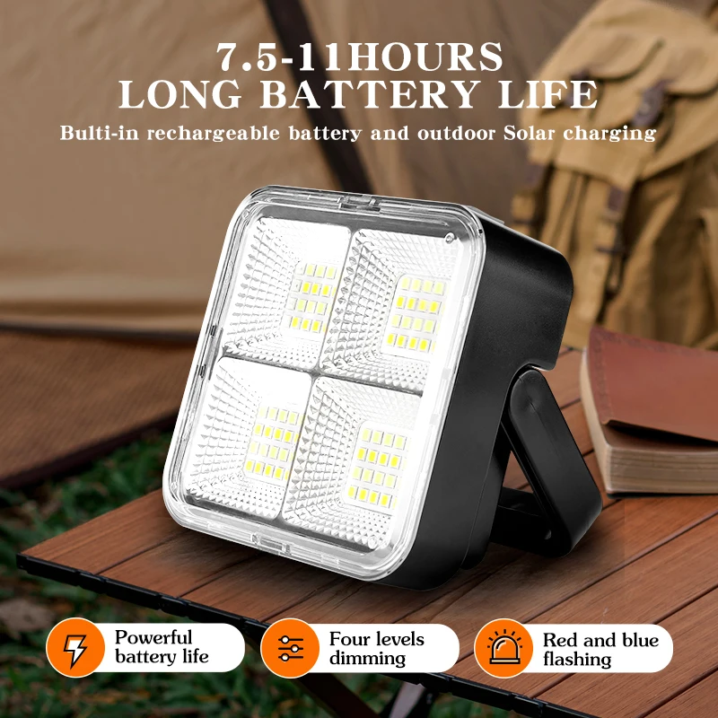 led  Portable Ip54 Waterproof Multifunction Outdoor usb Solar charging camping lamp rechargeable Fishing Emergency Flood light