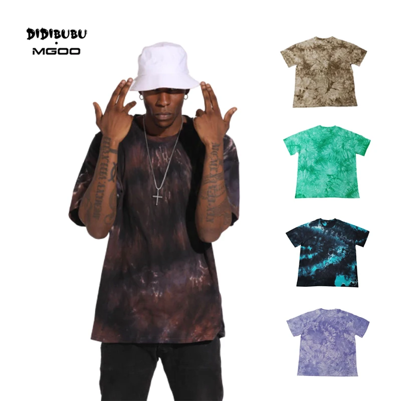 DIDIBUBU MGOO Moon Dard Dyed Cotton Oversized Streetwear Black Tie Dye T Shirts