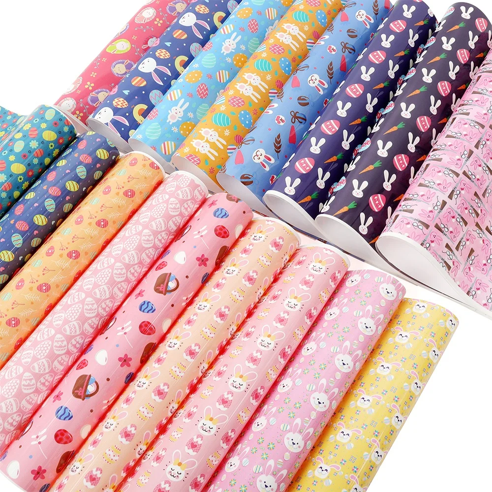 10inx5Feet Rolls Easter Color Eggs Bunny Printing PU Heat Transfer Film HTV Vinyl For Clothing T-Shirts