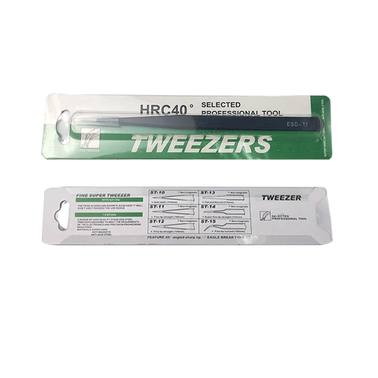 ESD-11 Black ESD Antistatic Stainless Steel Eyelash Extension Tweezers For Industrial Use