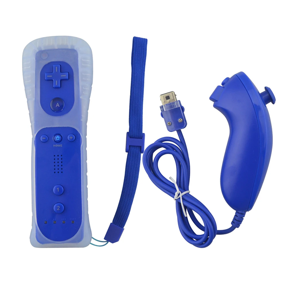 Remote Nunchuck Controller for Wii Gamepad With Silicone Case and Hand Strap