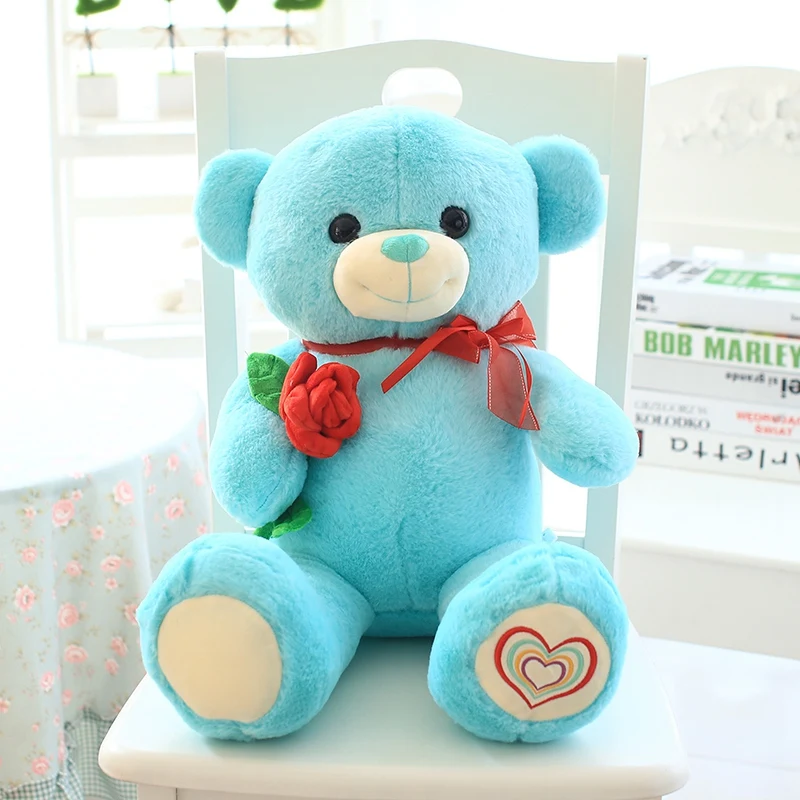 oem custom stuffed plush tedy bear smile teddy bear with rose flower