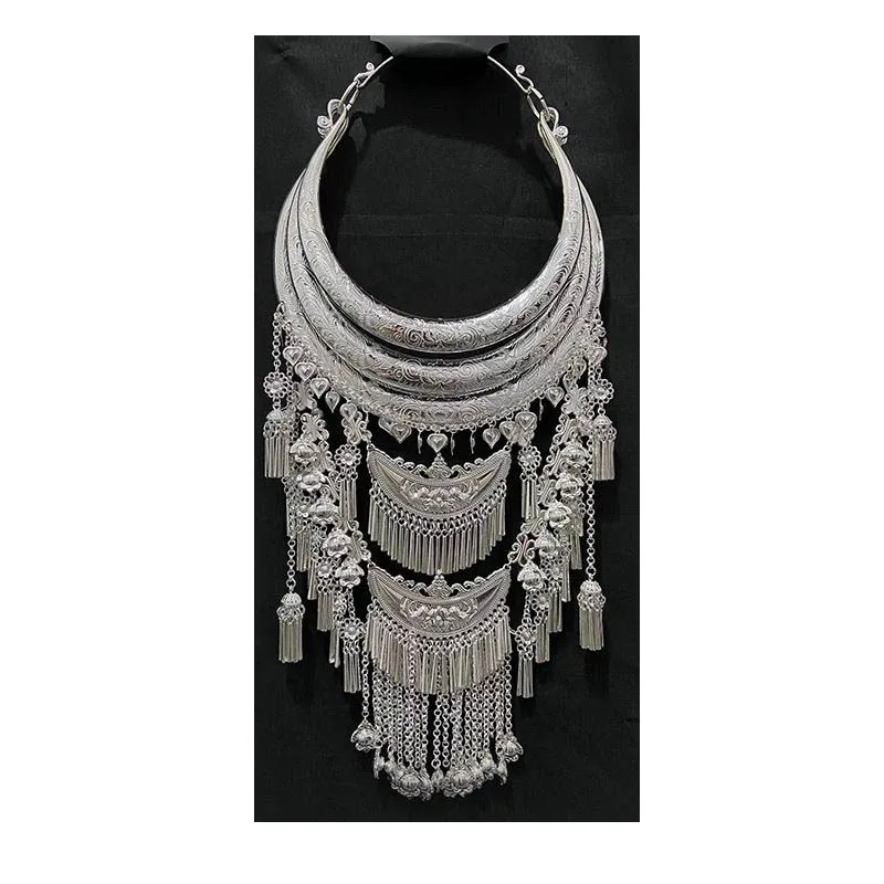 Depth  Chinese Miao Hmong ethnic necklaces aluminum plated silver Accessories Culture Feat
