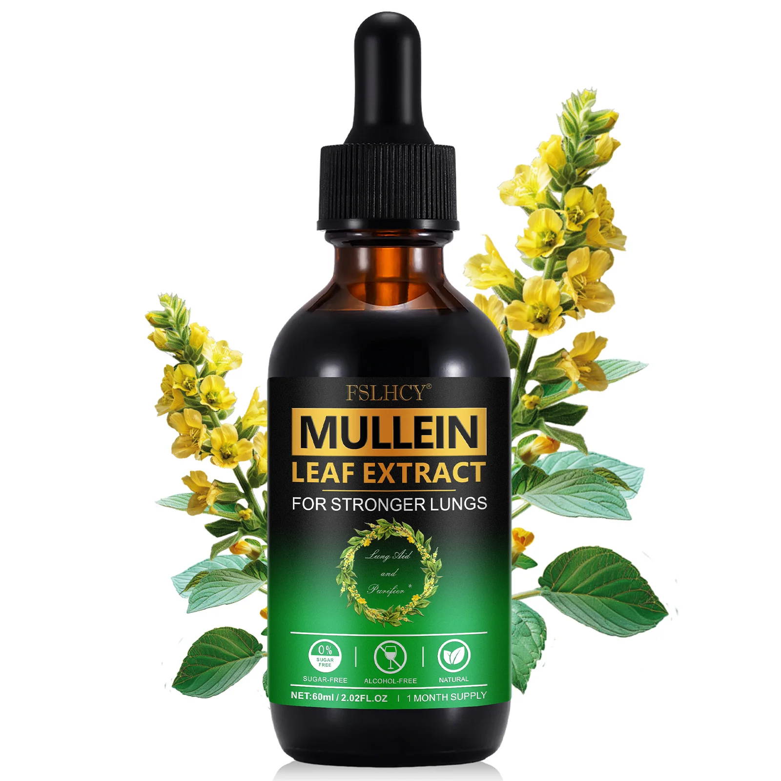 FSLHCY facilitating clearer breathing supporting respiratory health mullein leaf herbal liquid extract 60ml mullein leaf drops