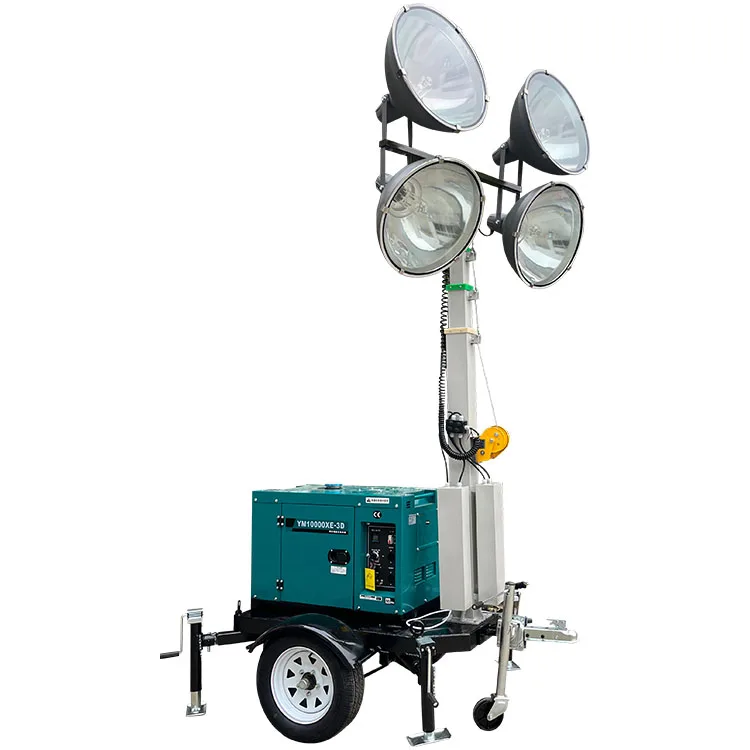 High power portable trailer mounted 8KVA diesel generator for 7-meter or 9-meter outdoor extended mobile lighting tower on sale