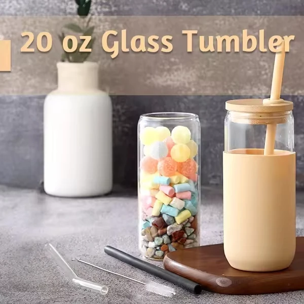 20oz USA Warehouse Double-Walled Glass Tumbler DIY Snow Globe for Hiking with Bamboo Lid and Straw for Sublimation Printing