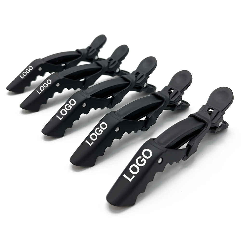 Hot Sale Custom Logo Matte Carbon Crocodile Clips Anti Hair Salon Hair Styling Black Matte Alligator Clip