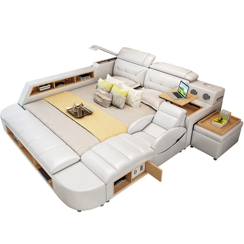 Modern design bedroom furniture bedroom sets leather bed frame multi-functional electric massage leather bed
