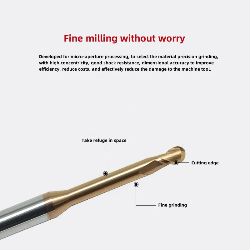 HRC58 carbide nano coated 2 flute long handle ball head cutter for deep groove machining micro long neck ball head end mill R0.3