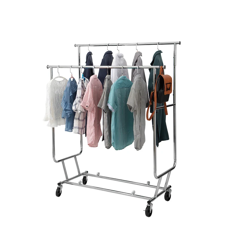 Balcony Adjustable Custom Extendable Clothes Hanger Stand  Drying Racks With Wheels Heavy Duty Garment Clothing Rack