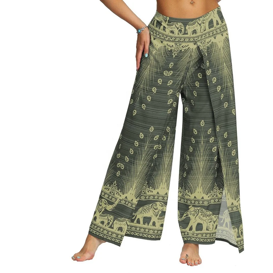 2022 Summer Hot Selling Women Boho Floral Print Pants Women trouser skirt Split Wide Leg Loose Casual Pants For Women