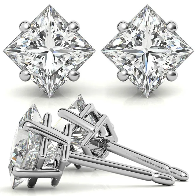 Promotion Price Women Elegant Style 925 Sterling Silver 1ct 5.5mm Princess Cut Moissanite Stud Earrings