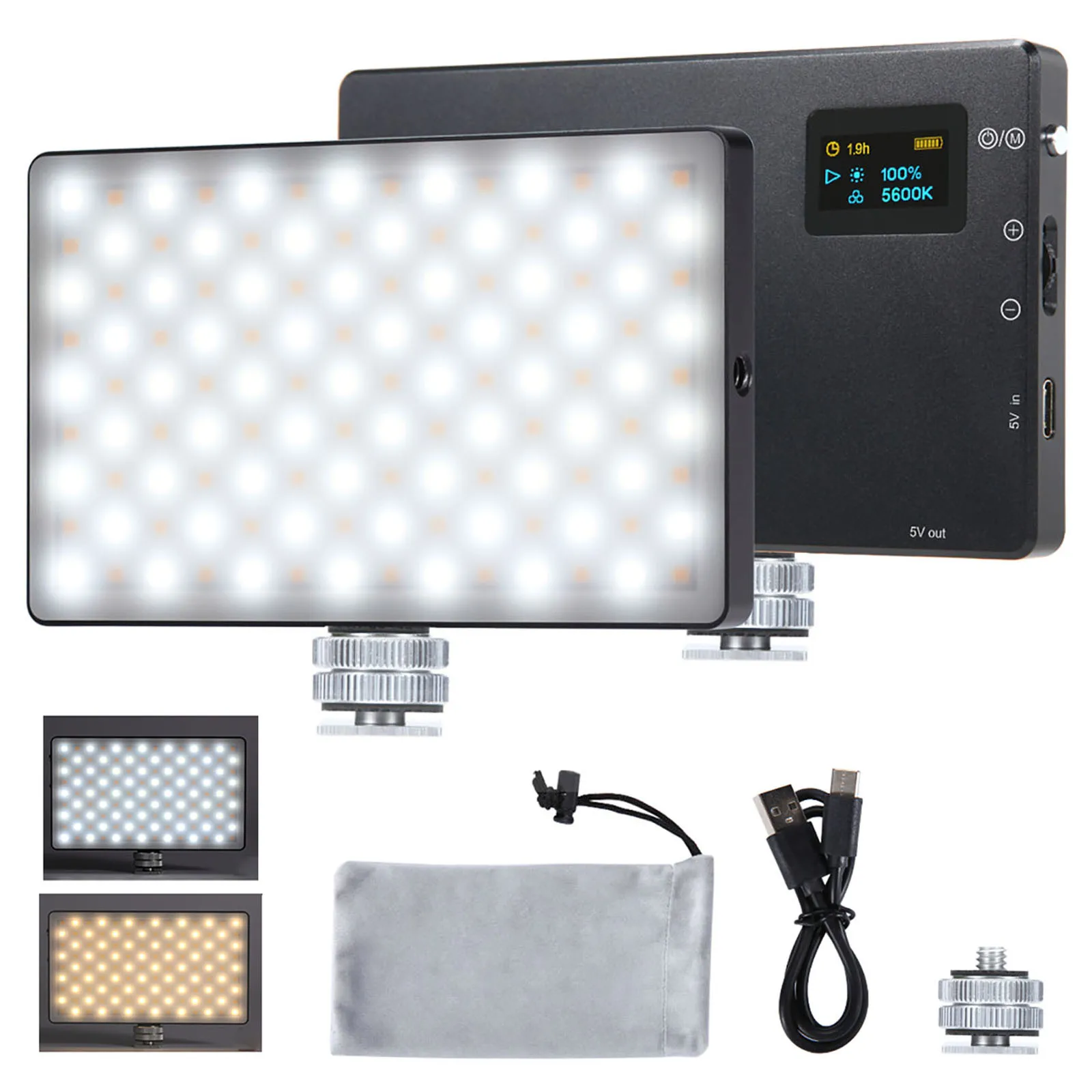 LED Video Light N126 Camera Light 126pcs Bi-color LED OLED Display  with Built-in Lithium Battery for Video Shooting on Camera