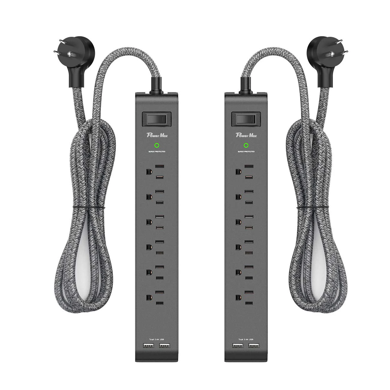 American type 6-Outlet Surge Protector power strip with USB ports, 5 Ft Extension Cord 900 Joules, Flat Plug