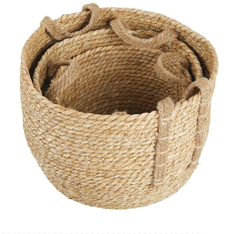 Wholesale Rattan Straw Wicker Laundry Basket Jute Rope Laundry Hamper Basket with Handle for Clothes Shoes Towels